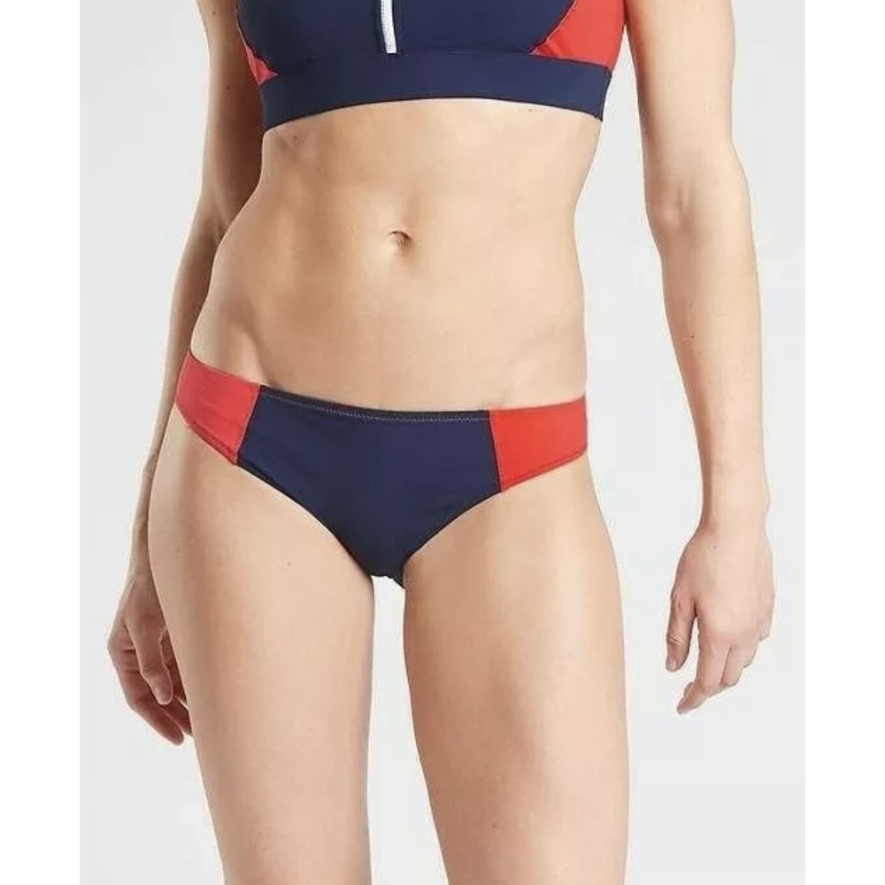 Athleta‎ Colorblock Mid Rise Bikini Swim Bottoms Womens XL Coastal Blue NWT $54